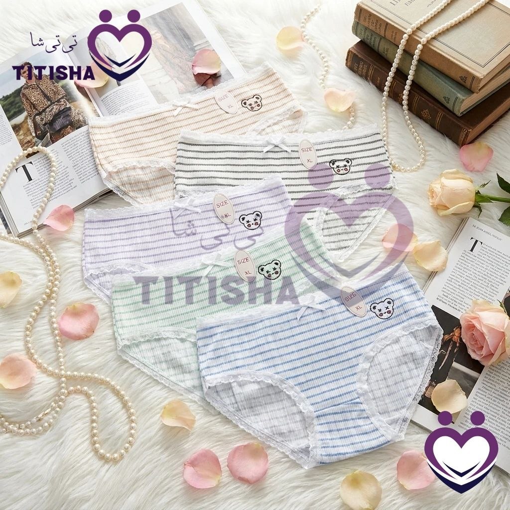 شورت نخی راه‌راه زنانه طرح خرس فانتزی XL آبی روشن 